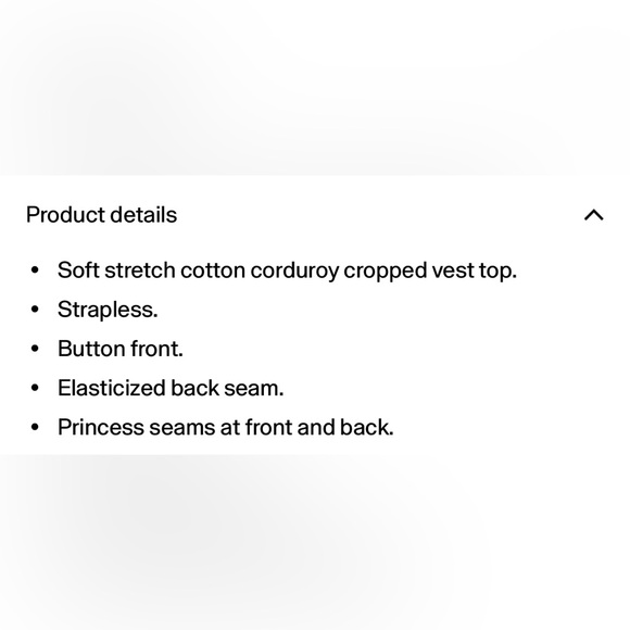 Brown Strapless Corduroy Cotton Crop Vest Size XS Petite - Picture 6 of 6